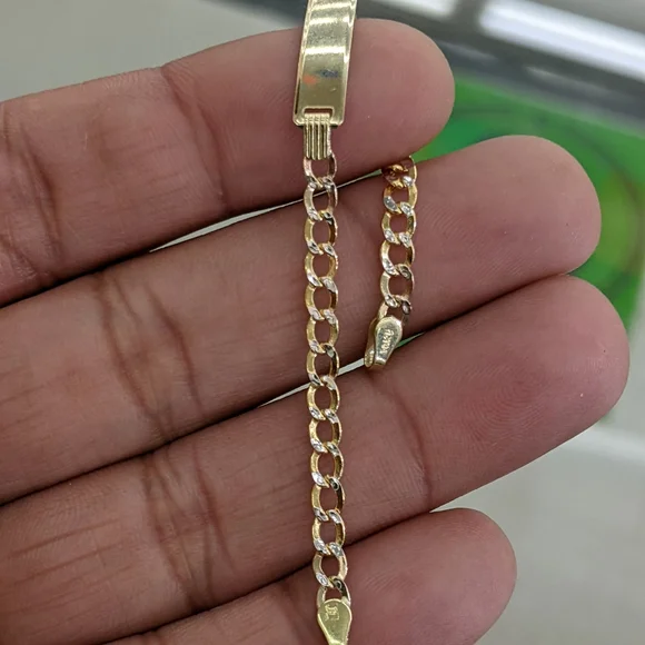10kt Real Gold Cuban Curb Diamond Cut ID Bracelet